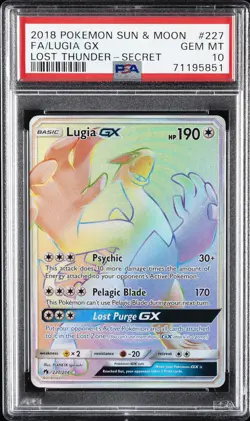 2018 POKEMON SUN & MOON LOST THUNDER SECRET #227 FULL ART/LUGIA GX PSA 10 - Image 1