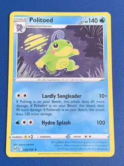 POKEMONE. POLITOED 032/196 PLAYERS CARD -:- IN AS NEW MINT CONDITION. - Image 1