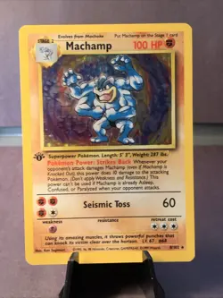 Pokemon TCG Machamp Holo 1st Edition Base Set #8/102 Holo Rare VTG WOTC NM 1999 - Image 1