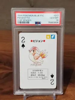 1998 Pokemon Pidgeot Blue Back Poker Playing Card 2 of Spades - PSA 10 - Image 1