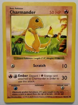 Pokemon TCG Charmander 46/102 Base Set Shadowless Common Vintage - Image 1