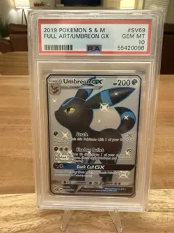 2017 POKEMON SUN & MOON #142 UMBREON & 2019 HIDDEN FATES #SV69 UMBREON PSA 10s - Image 1