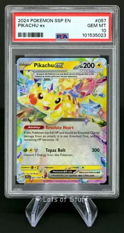 PSA 10 GEM MINT Pikachu ex Double Rare Holo Surging Sparks Pokemon 057/191 -23 - Image 1