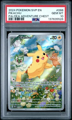 2024 POKEMON SVP EN-SV BLACK STAR PROMO PALDEA ADVENTURE CHEST PIKACHU PSA 10 - Image 1
