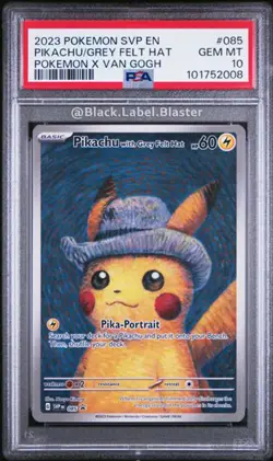2023 Pokemon Black Star Promo Pikachu Grey Felt Hat X Van Gogh #085 - PSA 10 - Image 1