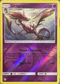 Dragalge Reverse Holo Rare - 92/236 - Cosmic Eclipse Pokemon 2019 - Image 1