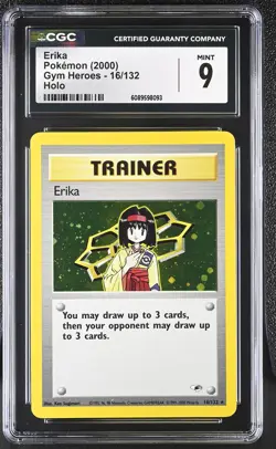 CGC 9 MINT Erika 2000 Gym Heroes 16/132 Holo Pokemon Card - Image 1