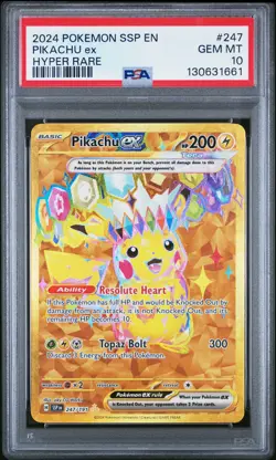 2024 POKEMON SSP EN-SURGING SPARKS HYPER RARE #247 PIKACHU EX PSA 10 - Image 1