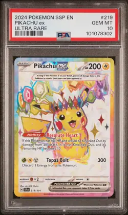 2024 POKEMON SSP EN-SURGING SPARKS ULTRA RARE #219 PIKACHU EX PSA 10 - Image 1
