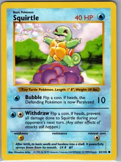 Squirtle 63/102 Base Set (Shadowless) - Pokemon Card - NM - Image 1