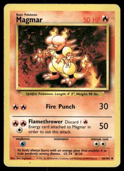 Pokemon Cards Magmar 36/102 UNLIMITED Base Set WOTC Uncommon LP - Image 1