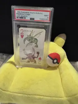 PSA 9 1998 POKEMON TELEVI-KUN MAGAZINE PLAYING CARDS SCYTHER/PINSIR 2 OF HEARTS - Image 3