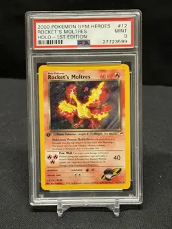 Pokemon 1st Edition Rocket's Moltres 12/132 PSA 9 Mint Gym Heroes Holo Vintage - Image 1