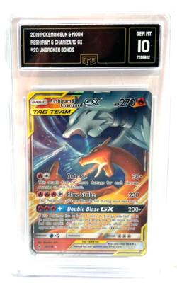 2019 POKEMON GEM MINT RESHIRAM & CHARIZARD GX UNBROKEN BONDS GRADE 10 AWESOME ! - Image 1