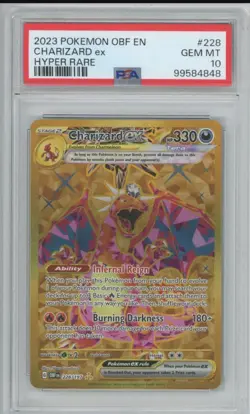 CHARIZARD EX 2023 Pokemon #228/197 PSA 10 GEM-MINT Obsidian Flames HYPER RARE - Image 1