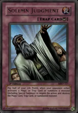 Solemn Judgment NA 1st Ed Ultra Rare Creased MRD-127 Yu-Gi-Oh! - Image 1