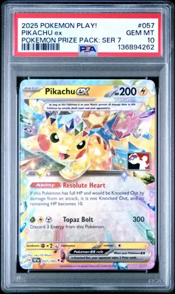 2025 POKEMON PLAY! POKEMON PRIZE PACK: SER 7 #057 PIKACHU EX PSA 10 - Image 1