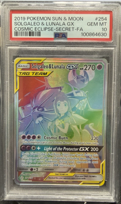 2019 POKEMON SUN & MOON COSMIC ECLIPSE #254 FULL ART/SOLGALEO & LUNALA GX PSA 10 - Image 1