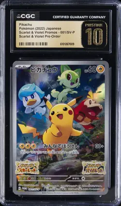 2022 POKEMON JPN SCARLET & VIOLET PROMOS #001/SV-P PIKACHU CGC 10 PRISTINE - Image 1