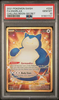 2021 POKEMON SWORD & SHIELD CHILLING REIGN SECRET #224 FULL ART/SNORLAX PSA 10 - Image 1