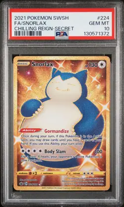 2021 POKEMON SWORD & SHIELD CHILLING REIGN SECRET #224 FULL ART/SNORLAX PSA 10 - Image 1