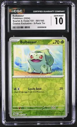 ✨✨ CGC 10 Bulbasaur 001/165 Reverse Holo Costco Exclusive 151 Pokemon - Image 1