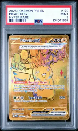 2025 Pokemon Pre EN-Prismatic Evolutions Pikachu EX Hyper Rare PSA 9 #179 - Image 1
