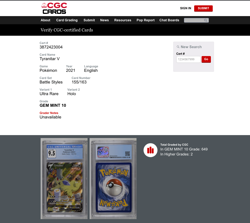 Pokemon Tyranitar V Alt Full Art 155/163 Battle Styles #155 GEM MINT CGC 10 PSA - Image 3