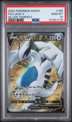 2022 POKEMON SWORD & SHIELD SILVER TEMPEST #185 FULL ART/LUGIA V GEM MINT PSA 10 - Image 1
