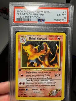 2000 POKEMON GYM CHALLENGE HOLO 1ST EDITION #2 BLAINE'S CHARIZARD PSA 6 SWIRL!! - Image 1