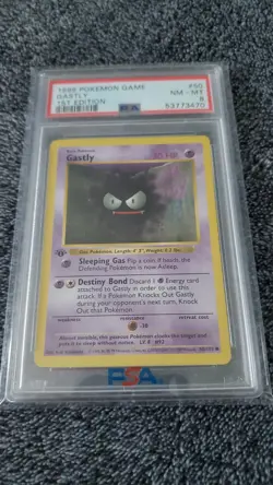 Pokemon 1999 Basic Base Set 1st Edition SHADOWLESS GASTLY #50/102 PSA 8 NM MT - Image 4