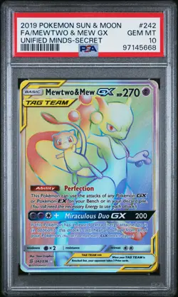 2019 POKEMON SUN & MOON UNIFIED MINDS SECRET FULL ART/MEWTWO & MEW GX PSA 10 - Image 1