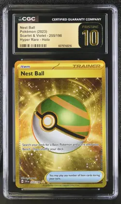2023 Pokemon Scarlet & Violet Hyper Rare Trainer Nest Ball #255/198 Holo CGC 10 - Image 1