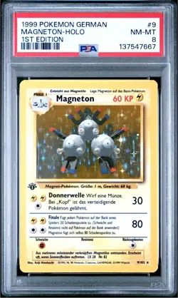 1999 Pokemon German 1st Edition Magneton Holo #9/102 PSA 8 - Image 1