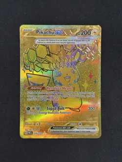 Pokemon Pikachu EX TCG Prismatic Evolutions Gold Hyper Rare Card 179/131 - Image 1
