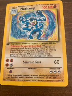 Machamp Holo Rare 8/102 1st Edition Base Set Pokemon Card Damaged - Bent - Image 1