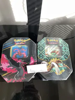 Pokemon TCG Galarian Moltres & Great Tusk Ex Tin Factory Sealed - Image 1