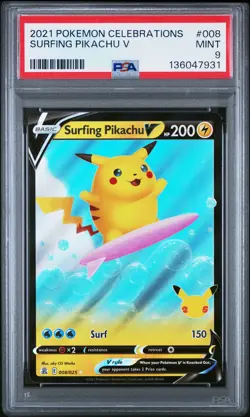 Surfing Pikachu V 2021 Pokemon Celebrations #008 PSA 9 - Image 1