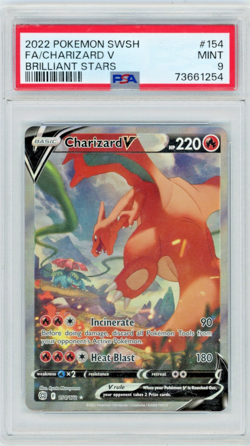 2022 Pokemon Brilliant Stars FA/Charizard V 154/172 Full Art PSA 9 - Image 1