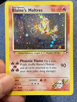 Pokemon TCG Blaine's Moltres Holo Rare Card 1/132 Gym Heroes Series double swirl - Image 2