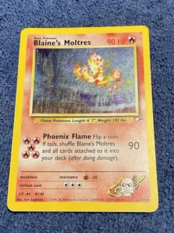 Pokemon TCG Blaine's Moltres Holo Rare Card 1/132 Gym Heroes Series double swirl - Image 3