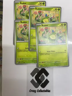 Pokemon Card Budew 004/131 Prismatic Evolutions 4 Card Playset Rare Mint Cards - Image 1