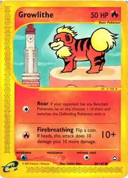 Pokemon TCG Growlithe Common Aquapolis 80/147 DMG - Image 1