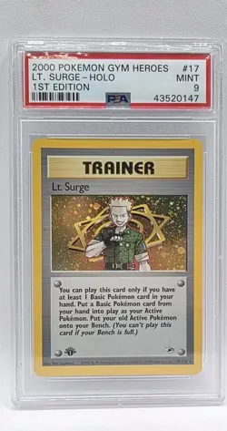 Pokemon Lt. Surge 17/132 - 1st Edition Holo PSA 9 Gym Heroes ENG - Image 1