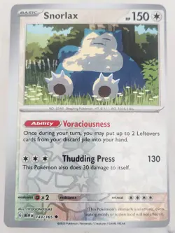 Snorlax Reverse Holo MISCUT ERROR Pokemon Tcg Card 143/165 Scarlet And Violet - Image 1
