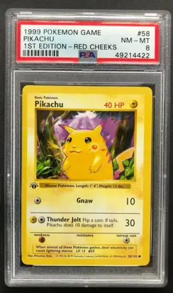 1999 Pokemon Game Pikachu PSA 8 Mint First 1st Edition RED Cheeks 58/102 Card 58 - Image 1