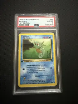 Pokemon Card Horsea 49/62 1st Edition Fossil Set 1999 PSA 8 NM-MT - Image 1