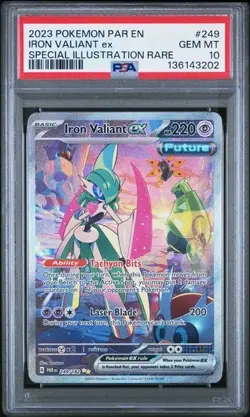 2023 POKEMON PARADOX RIFT SPECIAL ILLUSTRATION RARE #249 IRON VALIANT EX PSA 10 - Image 1