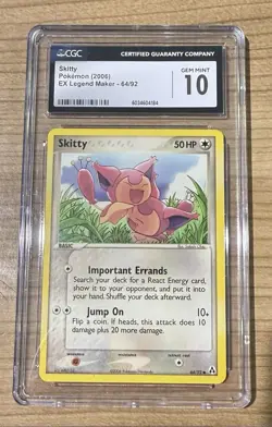Pokemon TCG Skitty 64/92 EX Legend Maker 2006 CGC GEM MINT 10 - Image 1