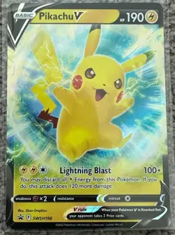 Pikachu V Card SWSH198 Sword & Shield Holo Rare Promo Pokemon Foil Regular Size - Image 1